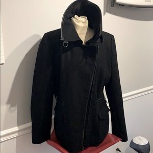 Tahari Asymmetrical zip black wool coat